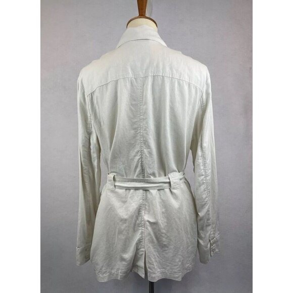 Belted Utility Jacket Women's Pleated Pocket Neutral Beige Size M? - Picture 4 of 7